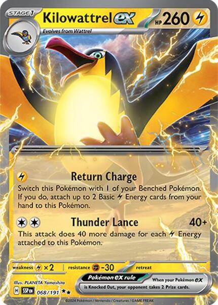 Kilowattrel ex - SV08 Surging Sparks - Holofoil - Near Mint (NM)